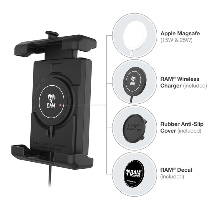 Ram Mount RAM Quick-Grip Pro XL w/Ball  Qi2 15W Wireless Charger [RAM-HOL-PD7B-W2MU]